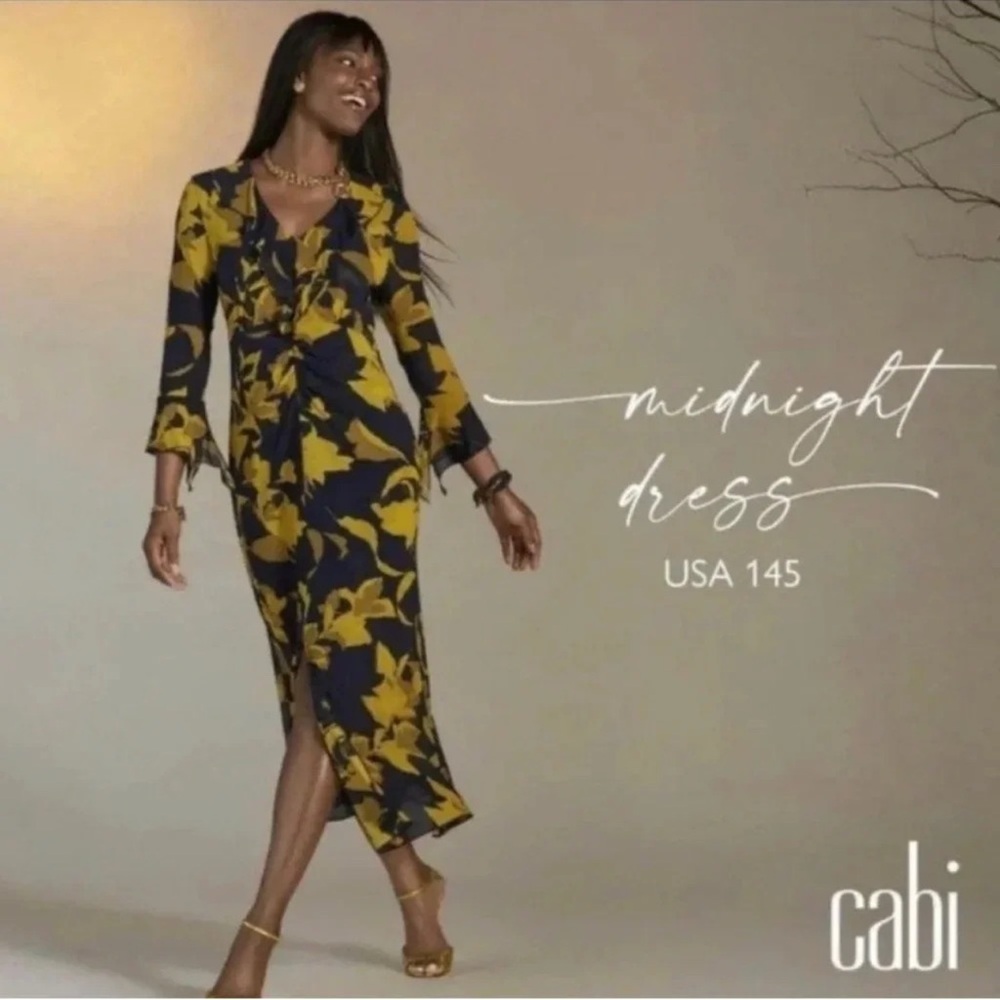 CAbi Midnight Floral Dress - Navy and Yellow Size L